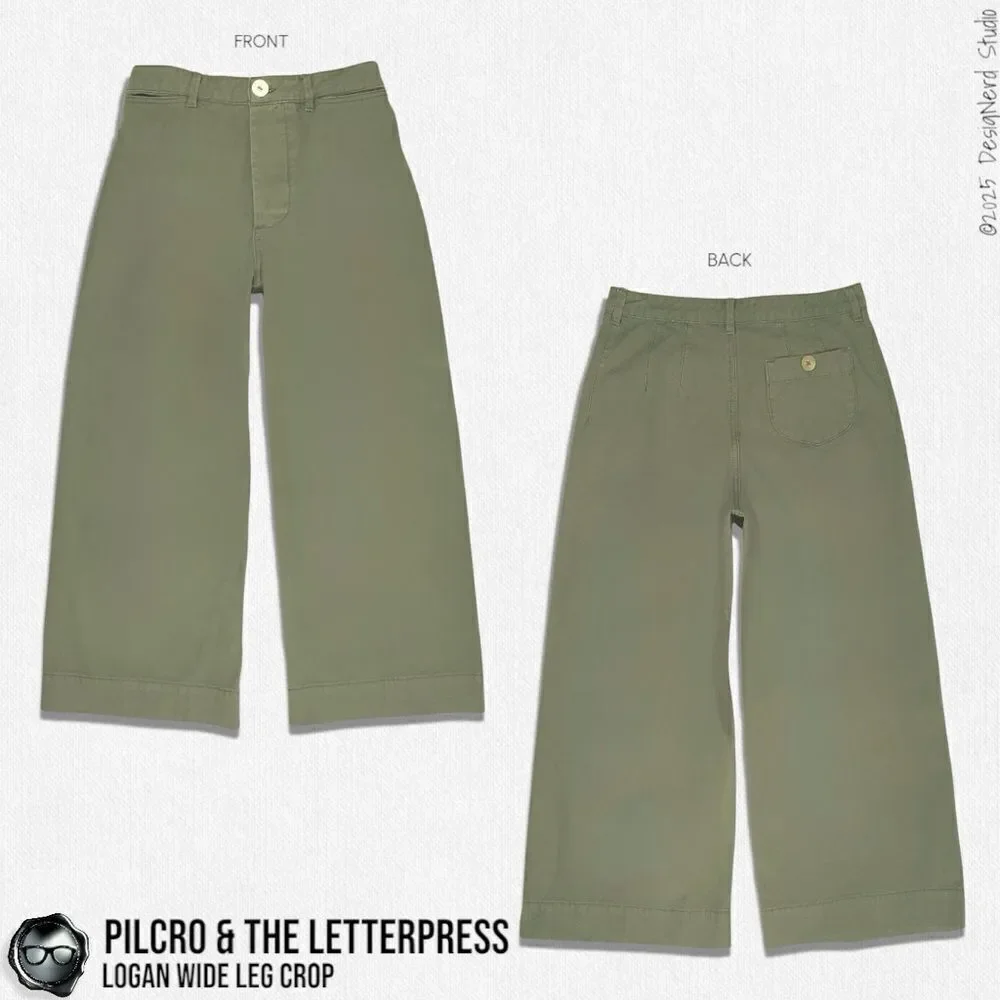 ANTHROPOLOGIE PILCRO & THE LETTERPRESS LOGAN WIDE LEG CROP PANTS IN OLIVE GREEN